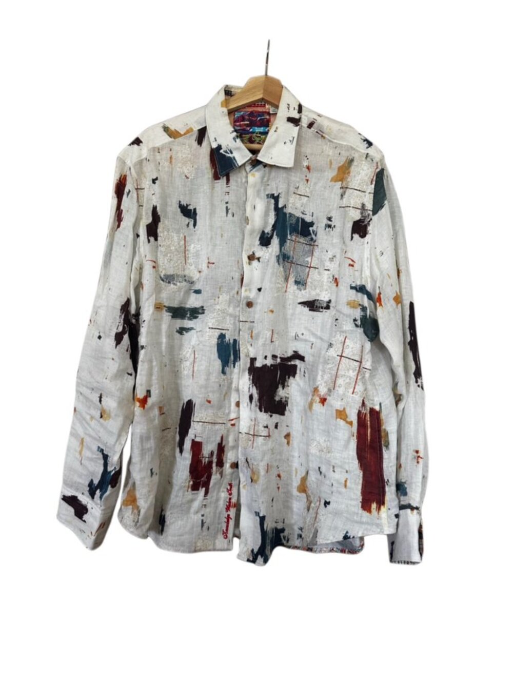 Robert Graham Abstract Linen Button-up Shirt Embroidered Flip Cuffs 3XL